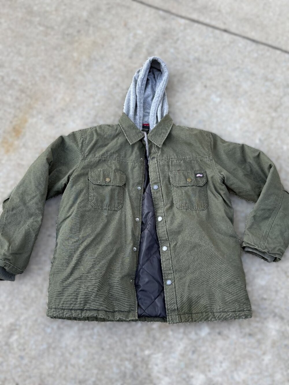 Dickies Mens XL Olive Hooded Canvas Jacket Quilted Workwear Gorpcore Y2K 4479
